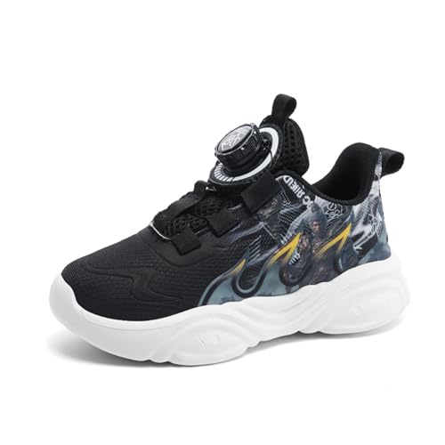 Sixfox Kinderschuhe Laufschuhe Junge Mädchen Kinder Turnschuhe Leicht Mode Atmungsaktiv Mesh Sneakers Sportschuh mit Drehknopfe 2503weiß schwarz32 von Sixfox