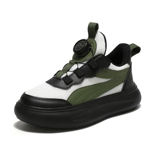 Sixfox Kinderschuhe Laufschuhe Junge Mädchen Kinder Turnschuhe Leicht Mode Atmungsaktiv Mesh Sneakers Sportschuh mit Drehknopfe 850Schwarz Grün EU29 von Sixfox
