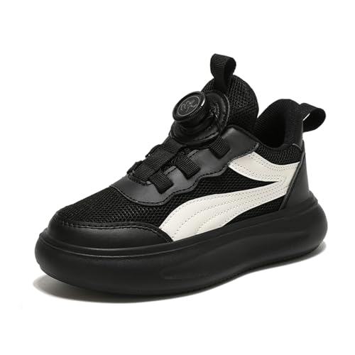 Sixfox Kinderschuhe Laufschuhe Junge Mädchen Kinder Turnschuhe Leicht Mode Atmungsaktiv Mesh Sneakers Sportschuh mit Drehknopfe 850Schwarz und weiß EU34 von Sixfox