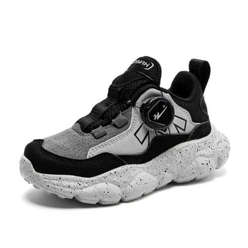 Sixfox Kinderschuhe Laufschuhe Junge Mädchen Kinder Turnschuhe Leicht Mode Atmungsaktiv Mesh Sneakers Sportschuh mit Drehknopfe 90219Dunkelgrau30 von Sixfox