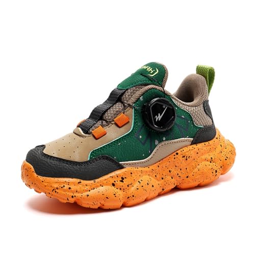Sixfox Kinderschuhe Laufschuhe Junge Mädchen Kinder Turnschuhe Leicht Mode Atmungsaktiv Mesh Sneakers Sportschuh mit Drehknopfe 90219Grün-Orange35 von Sixfox