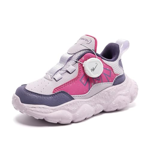 Sixfox Kinderschuhe Laufschuhe Junge Mädchen Kinder Turnschuhe Leicht Mode Atmungsaktiv Mesh Sneakers Sportschuh mit Drehknopfe 90219Lila28 von Sixfox