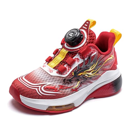 Sixfox Kinderschuhe Laufschuhe Junge Mädchen Kinder Turnschuhe Leicht Mode Atmungsaktiv Mesh Sneakers Sportschuh mit Drehknopfe AS8210Rot EU38 von Sixfox