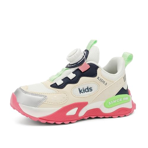 Sixfox Kinderschuhe Laufschuhe Junge Mädchen Kinder Turnschuhe Leicht Mode Atmungsaktiv Mesh Sneakers Sportschuh mit Drehknopfe K0079-2Rosa37 von Sixfox