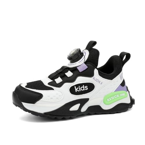 Sixfox Kinderschuhe Laufschuhe Junge Mädchen Kinder Turnschuhe Leicht Mode Atmungsaktiv Mesh Sneakers Sportschuh mit Drehknopfe K0079-2weiß Schwarz38 von Sixfox