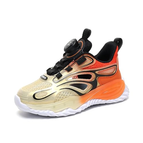 Sixfox Kinderschuhe Laufschuhe Junge Mädchen Kinder Turnschuhe Leicht Mode Atmungsaktiv Mesh Sneakers Sportschuh mit Drehknopfe L9758Schwarz Orange32 von Sixfox