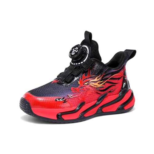 Sixfox Kinderschuhe Laufschuhe Junge Mädchen Kinder Turnschuhe Leicht Mode Atmungsaktiv Mesh Sneakers Sportschuh mit DrehknopfeS622Schwarzrot31 von Sixfox
