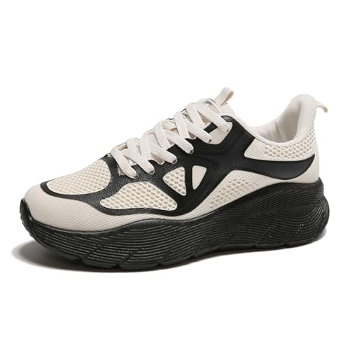 Sixfox Laufschuhe mit Luftpolster Turnschuhe Profilsohle Sneakers Leichte Schuhe Herren Damen Sportschuhe 8829BeigeSchwarzEU38 von Sixfox