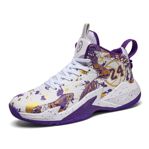 Sixfox Sportschuhe Basketballschuhe rutschfeste atmungsaktive Basketballschuhe für Erwachsene8905Weiß-LilaEU45 von Sixfox