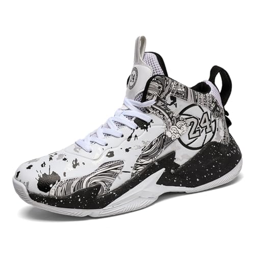 Sixfox Sportschuhe Basketballschuhe rutschfeste atmungsaktive Basketballschuhe für Erwachsene8905Weiß-SchwarzEU38 von Sixfox