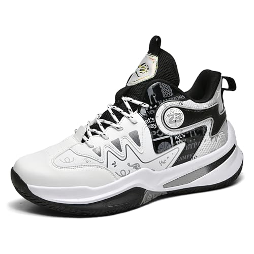 Sixfox Sportschuhe Basketballschuhe rutschfeste atmungsaktive Laufschuhe für Erwachsene echte Kampftrainingsschuhe große Größe 905Weiß-SchwarzEU40 von Sixfox