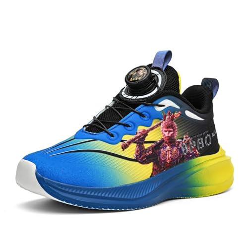 Sixfox Turnschuhe Atmungsaktiv Mesh Kinderschuhe Drehknopf-Sneakers für Jugendliche Sportschuhe für Mädchen Jungen Laufschuhe Kinder Leicht Blau Schwarz35 von Sixfox