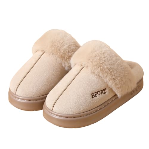 Sixfox Winter Damen Hausschuhe Warmes Futter Dickbesohlte Bedruckte Kontursohle Damen Baumwollschuhe Warm Und Rutschfest 8822Khaki41EU von Sixfox