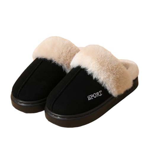 Sixfox Winter Damen Hausschuhe Warmes Futter Dickbesohlte Bedruckte Kontursohle Damen Baumwollschuhe Warm Und Rutschfest 8822Schwarz41EU von Sixfox