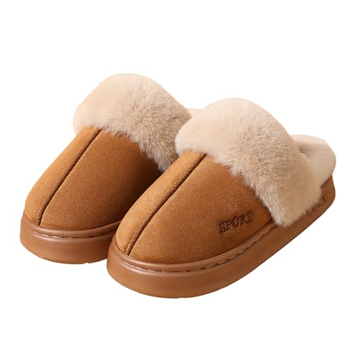 Sixfox Winter Damen Hausschuhe Warmes Futter Dickbesohlte Bedruckte Kontursohle Damen Baumwollschuhe Warm Und Rutschfest 8822braun41EU von Sixfox