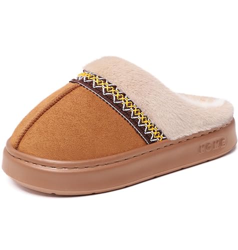 Sixfox Winter Damen Hausschuhe Warmes Futter Dickbesohlte Bedruckte Kontursohle Damen Baumwollschuhe Warm Und Rutschfest DZ-S616braun37 von Sixfox