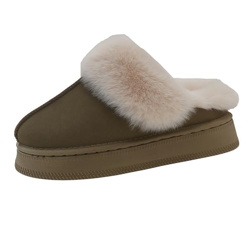 Sixfox Winter Damen Hausschuhe Warmes Futter Dickbesohlte Bedruckte Kontursohle Damen Baumwollschuhe Warm Und Rutschfest G-6Khaki34 von Sixfox