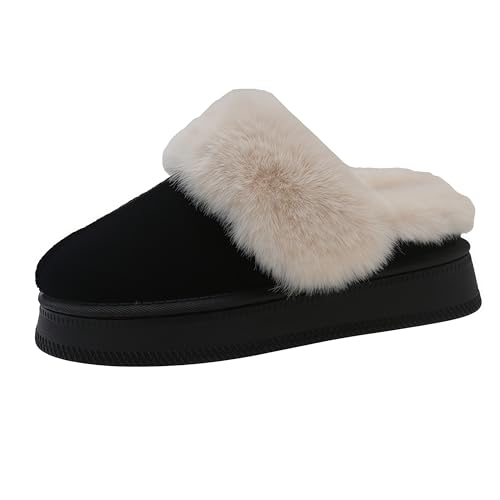 Sixfox Winter Damen Hausschuhe Warmes Futter Dickbesohlte Bedruckte Kontursohle Damen Baumwollschuhe Warm Und Rutschfest G-6Schwarz34 von Sixfox