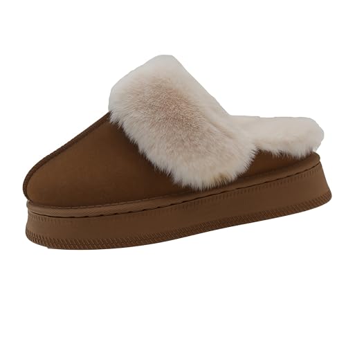 Sixfox Winter Damen Hausschuhe Warmes Futter Dickbesohlte Bedruckte Kontursohle Damen Baumwollschuhe Warm Und Rutschfest G-6braun34 von Sixfox