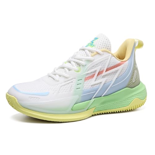 Sixfox große größe Basketball Schuhe Sport Schuhe Nicht-Slip atmungsaktive Wettbewerb Outdoor Sport schuheXY-725Weiß-Gelb-EU41 von Sixfox