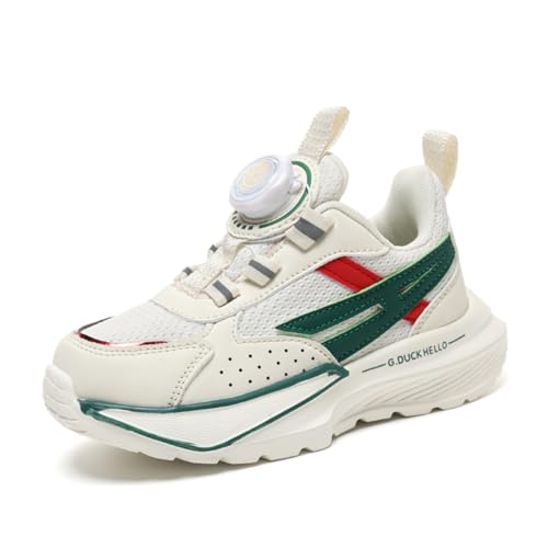 SixfoxTurnschuhe Kinder Sportschuhe Jungen Laufschuhe Mädchen Leicht Kinderschuhe Trekking Schuhe Mesh SneakersSneakers mit Drehknöpfen RutschfestBeigegrün34 von Sixfox