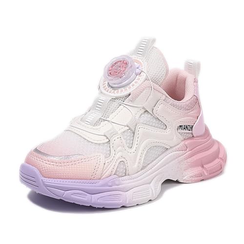SixfoxTurnschuhe Kinder Sportschuhe Jungen Laufschuhe Mädchen Leicht Kinderschuhe Trekking Schuhe Mesh SneakersSneakers mit Drehknöpfen rutschfest Rosa-33 von Sixfox