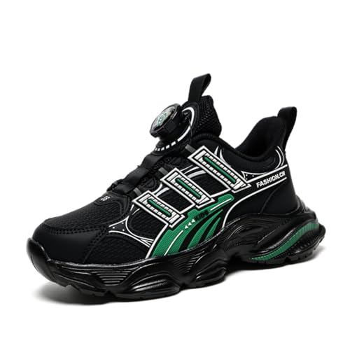 SixfoxTurnschuhe Kinder Sportschuhe Jungen Laufschuhe Mädchen Leicht Kinderschuhe Trekking Schuhe Mesh SneakersSneakers mit Drehknöpfen rutschfest Schwarz und Grün38 von Sixfox