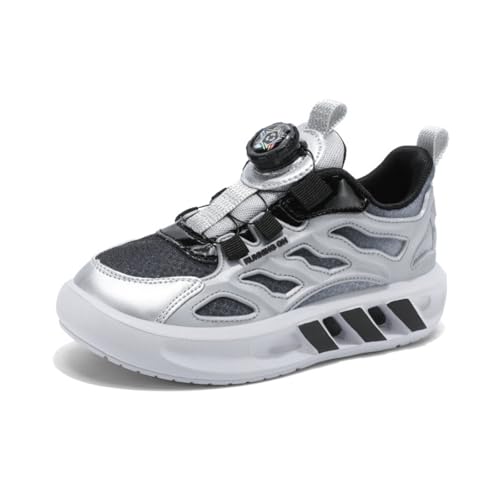 SixfoxTurnschuhe Kinder Sportschuhe Jungen Laufschuhe Mädchen Leicht Kinderschuhe Trekking Schuhe Mesh SneakersSneakers mit Drehknöpfen rutschfest Silberschwarz33EU von Sixfox