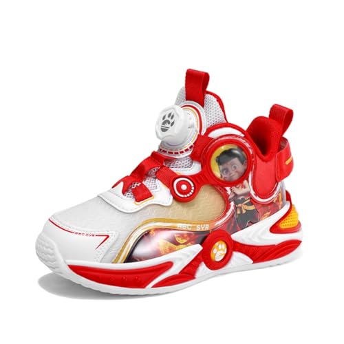 SixfoxTurnschuhe Kinder Sportschuhe Jungen Laufschuhe Mädchen Leicht Kinderschuhe Trekking Schuhe Mesh SneakersSneakers mit Drehknöpfen rutschfest Weiß und Rot31 von Sixfox