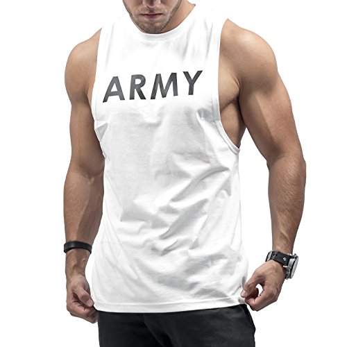 Sixlab Army Cut Off Tank Top Herren Shirt Gym Fitness (XXL, Weiß) von Sixlab