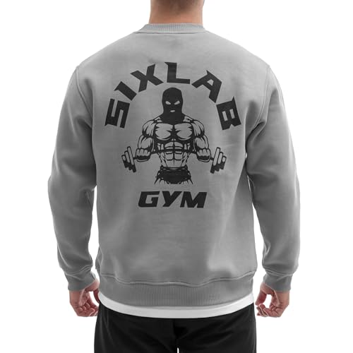 Sixlab Oversize Gym Sweatshirt Herren Sweater Bodybuilding Sport Fitness Pullover Loose Fit (S, Grey/Black) von Sixlab