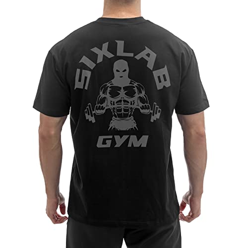 Sixlab Oversize Gym T-Shirt Herren Bodybuilding Loose Fit Oversized Muscle Basic Sport Fitness Tshirt (S, Black/Grey) von Sixlab