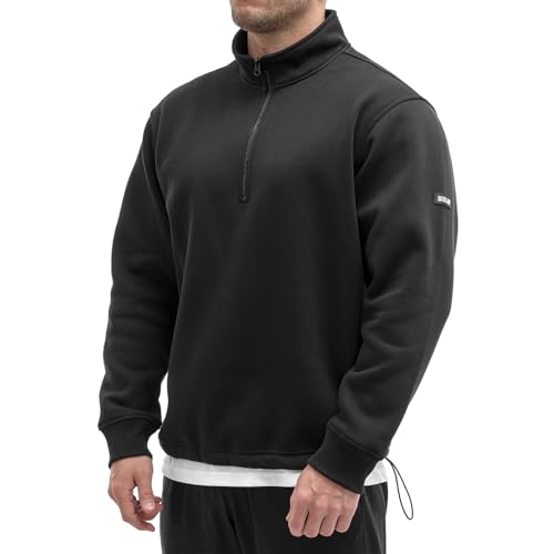 Sixlab Oversize Half-Zip Sweatshirt Herren Gym Sweater Bodybuilding Sport Fitness Pullover (XXL, Black) von Sixlab