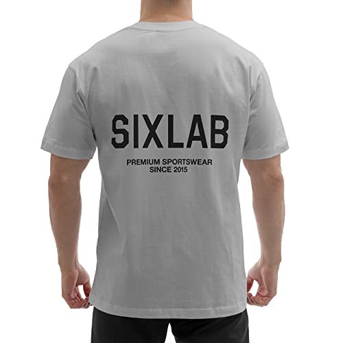 Sixlab Premium Sportswear T-Shirt Herren Bodybuilding Loose Fit Oversized Muscle Basic Gym Fitness Tshirt (L, Stone/Black) von Sixlab