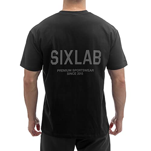 Sixlab Premium Sportswear T-Shirt Herren Bodybuilding Loose Fit Oversized Muscle Basic Gym Fitness Tshirt (S, Black/Grey) von Sixlab