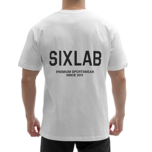 Sixlab Premium Sportswear T-Shirt Herren Bodybuilding Loose Fit Oversized Muscle Basic Gym Fitness Tshirt (XXL, White/Black) von Sixlab