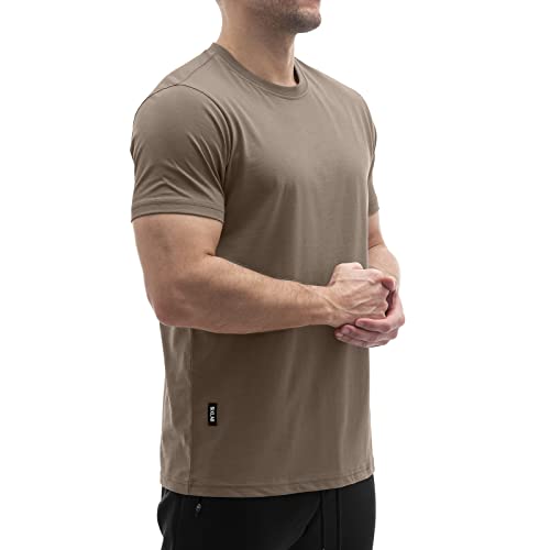 Sixlab Regular Tech Herren T-Shirt Muscle Basic Gym Sport Fitness Tshirt (S, Braun) von Sixlab