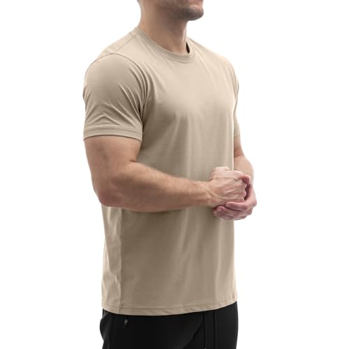 Sixlab Regular Tech Herren T-Shirt Muscle Basic Gym Sport Fitness Tshirt (XXL, Sand) von Sixlab