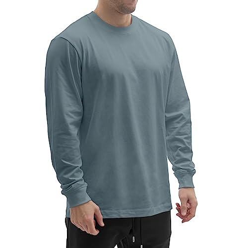 Sixlab Relaxed Herren Longsleeve Langarm T-Shirt Bodybuilding Fit Oversize Muscle Basic Gym Sport Fitness Tshirt (M, Steel Blue) von Sixlab