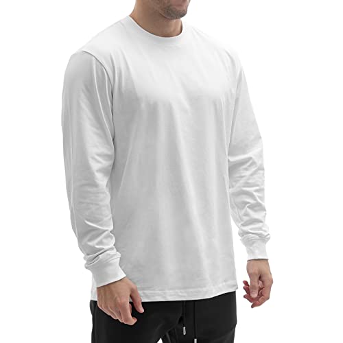 Sixlab Relaxed Herren Longsleeve Langarm T-Shirt Bodybuilding Fit Oversize Muscle Basic Gym Sport Fitness Tshirt (M, Weiß) von Sixlab