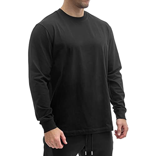 Sixlab Relaxed Herren Longsleeve Langarm T-Shirt Bodybuilding Fit Oversize Muscle Basic Gym Sport Fitness Tshirt (S, Schwarz) von Sixlab