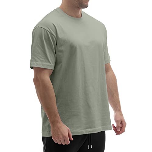 Sixlab Relaxed Herren T-Shirt Bodybuilding Fit Oversize Muscle Basic Gym Sport Fitness Tshirt (L, Light Green) von Sixlab