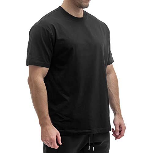Sixlab Relaxed Herren T-Shirt Bodybuilding Fit Oversize Muscle Basic Gym Sport Fitness Tshirt (L, Schwarz) von Sixlab