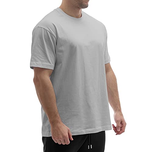 Sixlab Relaxed Herren T-Shirt Bodybuilding Fit Oversize Muscle Basic Gym Sport Fitness Tshirt (L, Stone) von Sixlab