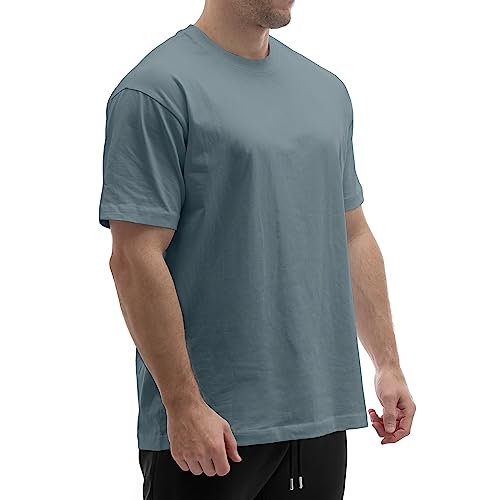 Sixlab Relaxed Herren T-Shirt Bodybuilding Fit Oversize Muscle Basic Gym Sport Fitness Tshirt (M, Steel Blue) von Sixlab