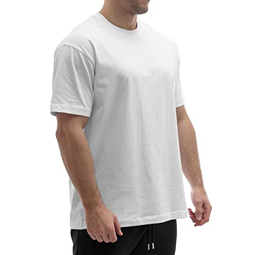 Sixlab Relaxed Herren T-Shirt Bodybuilding Fit Oversize Muscle Basic Gym Sport Fitness Tshirt (M, Weiß) von Sixlab