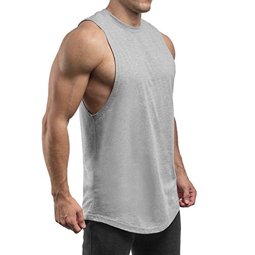 Sixlab Round Cut Off Tank Top Herren Muskelshirt Gym Fitness (M, Grau) von Sixlab