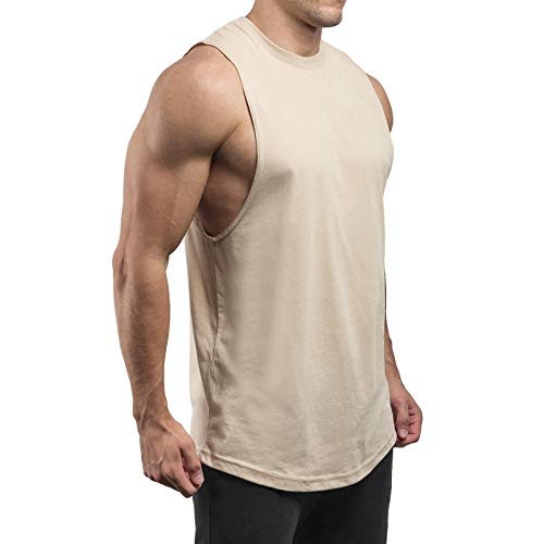 Sixlab Round Cut Off Tank Top Herren Muskelshirt Gym Fitness (S, Sand) von Sixlab