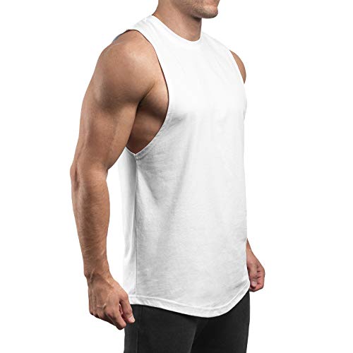 Sixlab Round Cut Off Tank Top Herren Muskelshirt Gym Fitness (S, Weiß) von Sixlab