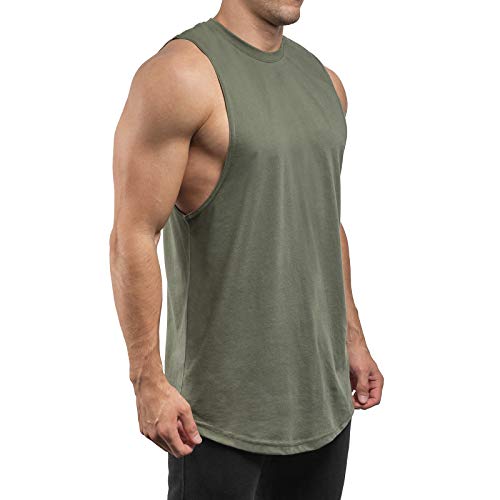 Sixlab Round Cut Off Tank Top Herren Muskelshirt Gym Fitness (XXL, Olive) von Sixlab